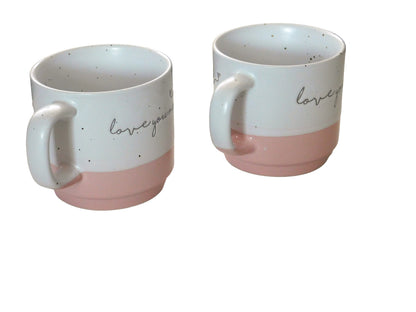 Pink & White Couples Mug Set — Love You & Love You More