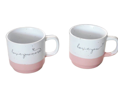 Pink & White Couples Mug Set — Love You & Love You More