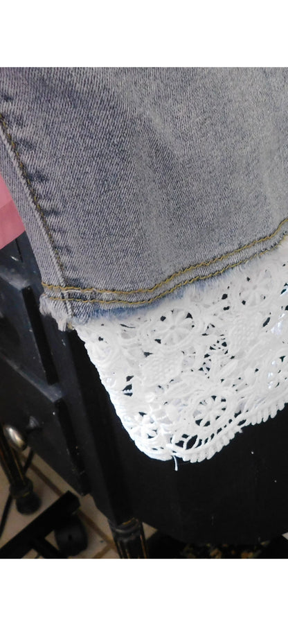 Floral & Lace Detail Cotton Jeans
