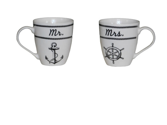 Mr & Mrs Anchor Mugs | Set of 2 White Nautical Mugs