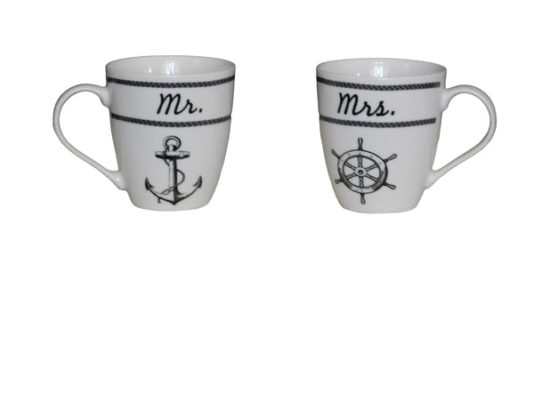 Mr & Mrs Anchor Mugs | Set of 2 White Nautical Mugs