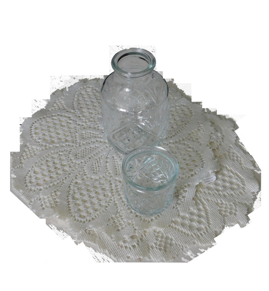 Vintage Etched Glass Night Water Bottle with Matching Cup