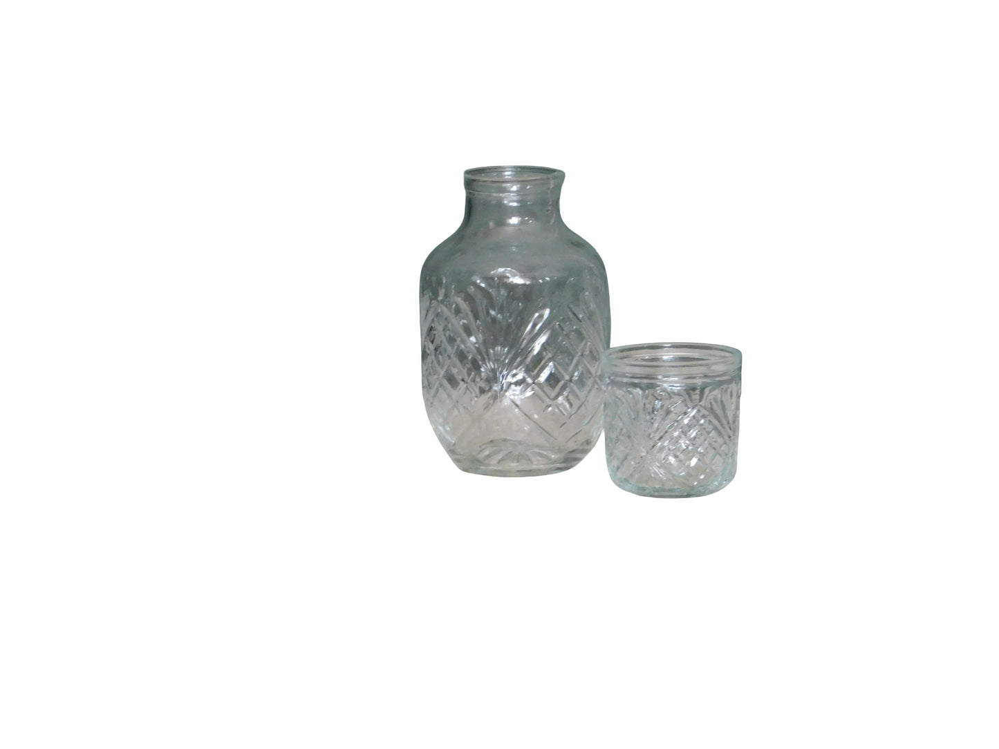 Vintage Etched Glass Night Water Bottle with Matching Cup