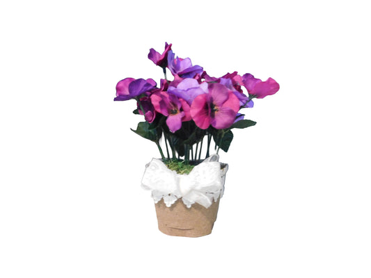 Shabby Chic Potted Pink and Purple Pansies
